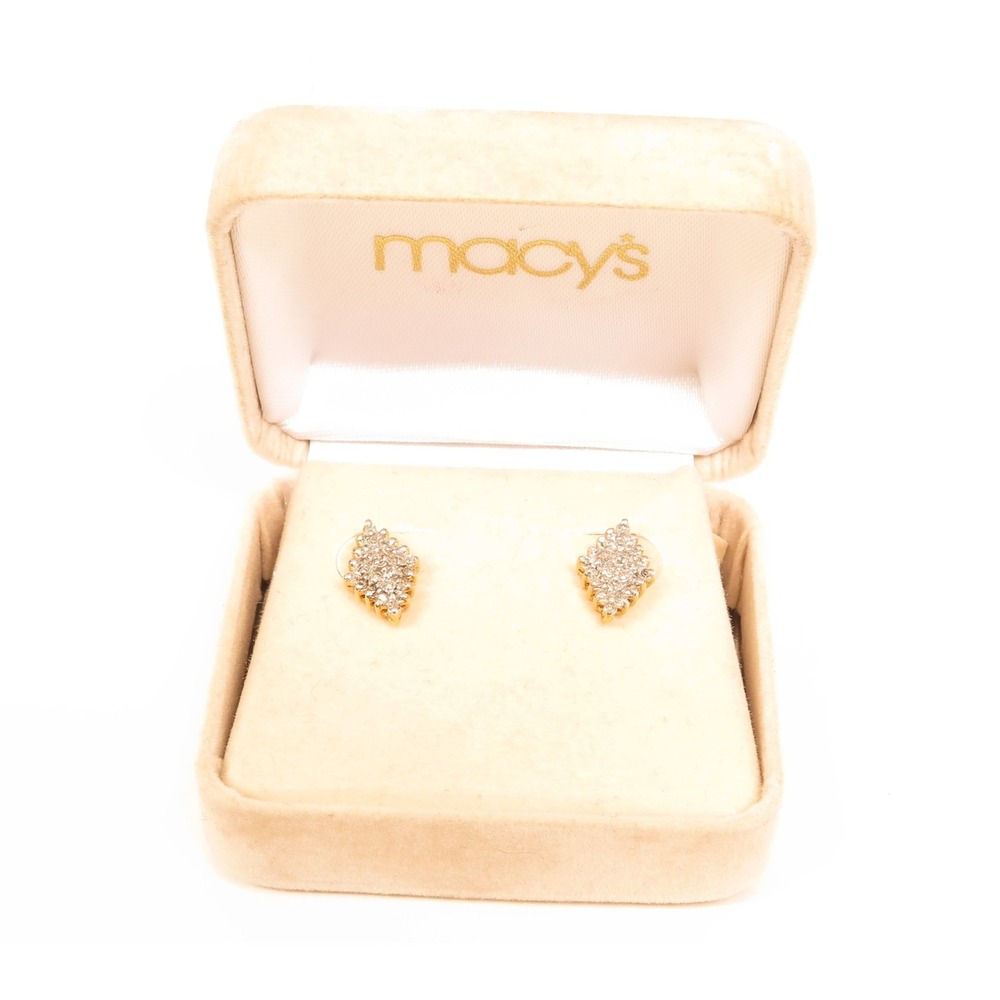 BRIGHT BEAUTIFUL 1/4CT TW BRIDGE DIAMONDS 14K SOLID YELLOW GOLD CLUSTER EARRINGS